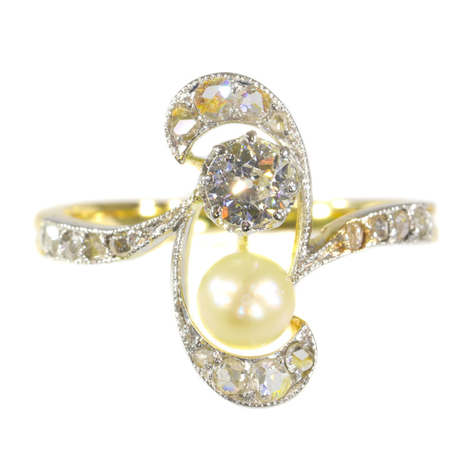 Original Art Nouveau diamond and pearl engagement ring by Artista Desconhecido