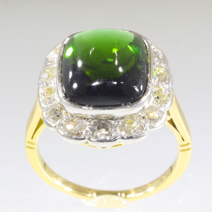 Vintage diamond engagement ring with large verdelite (green tourmaline) by Artista Desconhecido