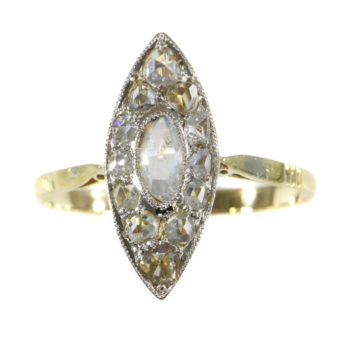 Vintage Art Deco navette or boat shaped ring with rose cut diamonds by Artista Desconhecido