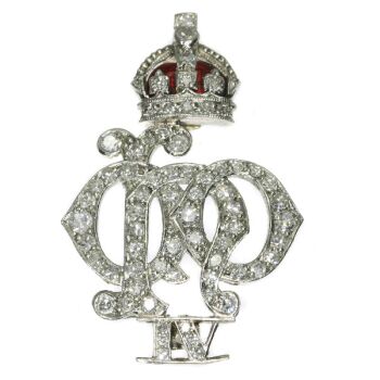 Platinum Art Deco diamond set enameled Crest of the 4th Queen's Own Hussars by Unknown artist