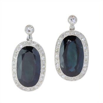 Transitional Belle Époque to Early Art Deco Sapphire and Diamond Drop Earrings by Unbekannter Künstler