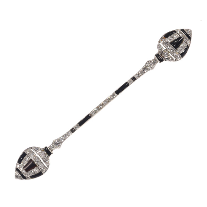 Vintage Arft Deco 10cm long bar brooch strong design with diamonds and onyx by Artista Sconosciuto