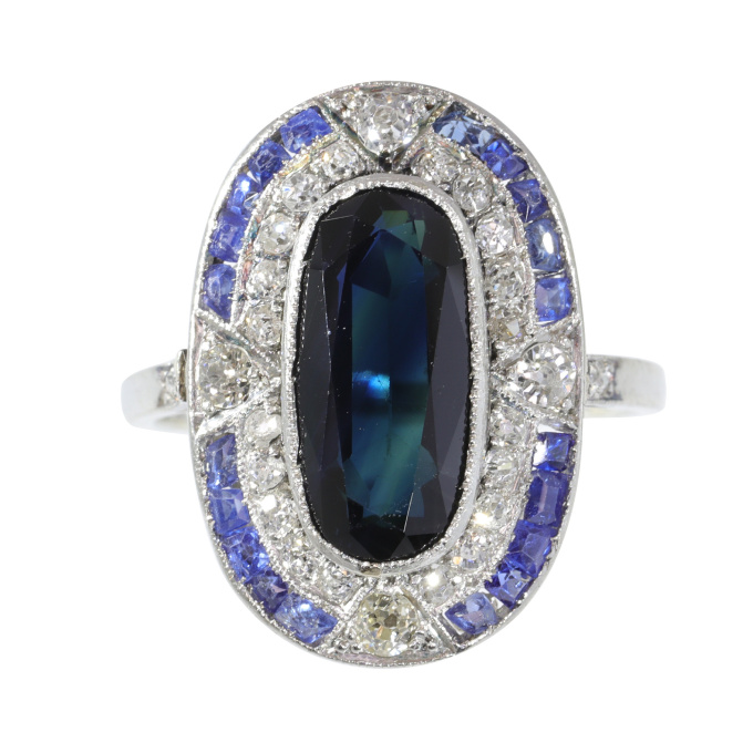 Vintage Art Deco Elegance: Sapphire and Diamond Ring with a Passionate Past by Unbekannter Künstler