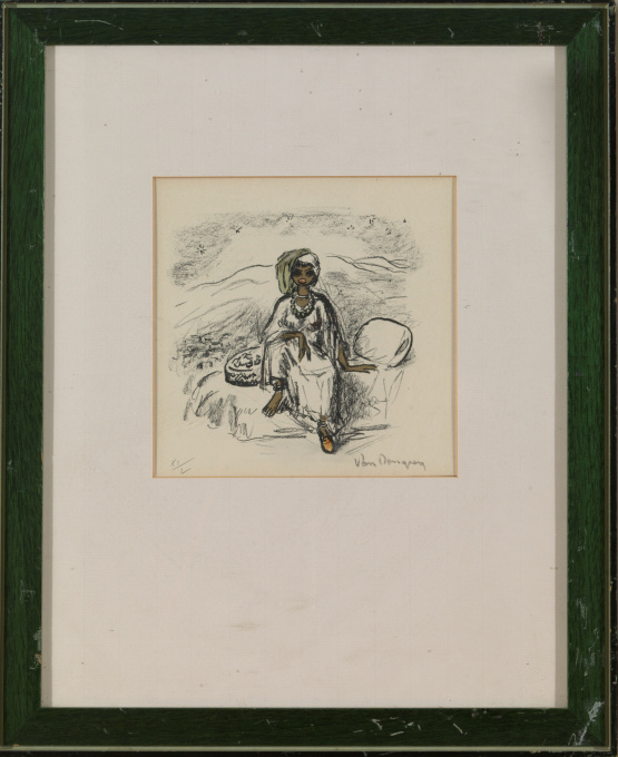Kees Van Dongen, Sketch of an Ethnical woman sitting on a bed, Lithography,Framed and signed by Kees van Dongen