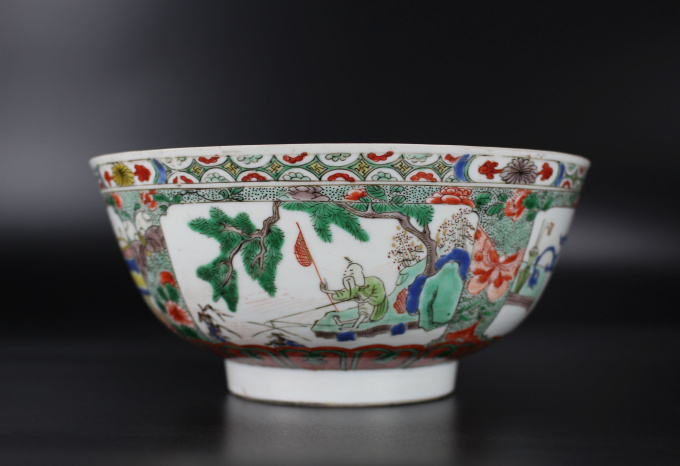 A Chinese famille verte ‘fishermen’ bowl, Kangxi period (1662-1722) by Artista Desconhecido