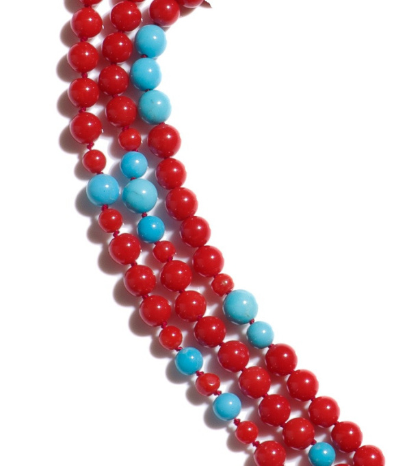 Layered Coral & Sleeping Beauty Turquoise Diamond Gold Necklace by Its My Gemme