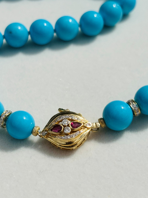 Giant Turquoise Diamond & Ruby Gold Necklace by Its My Gemme