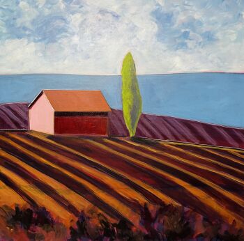 Melissa Chandon One cyprus against blue hills Oil painting 92 x 92 cm y 2023 by Melissa Chandon
