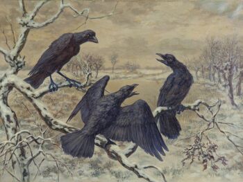 Crows in a tree by Huibert Antonie Ravenswaaij
