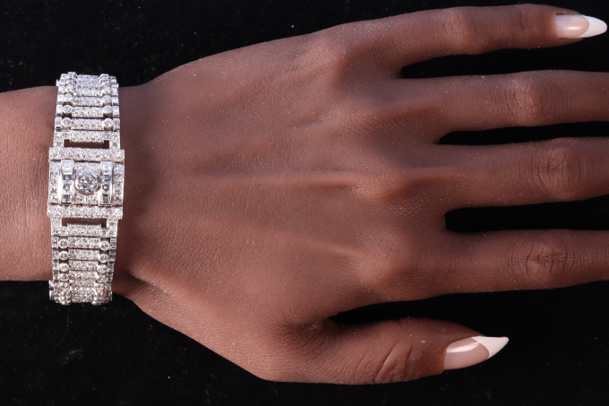 Vintage Art Deco platinum diamond wrist band bracelet with over 20 crts total diamond weight by Artiste Inconnu