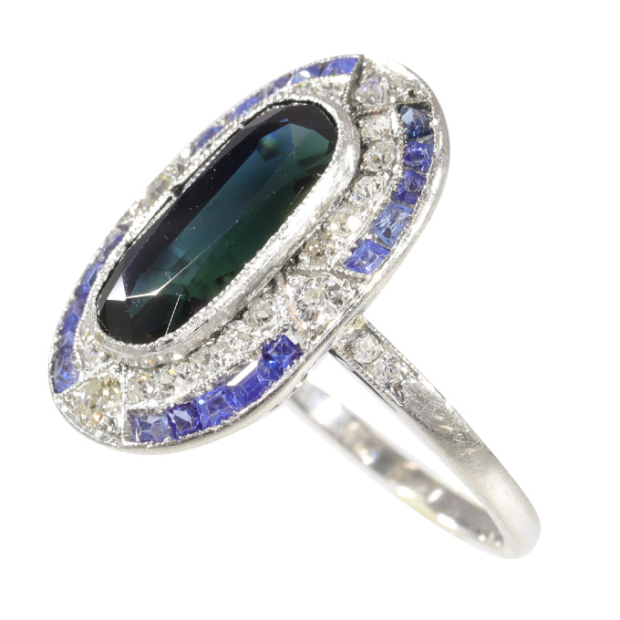 Vintage Art Deco Elegance: Sapphire and Diamond Ring with a Passionate Past by Unbekannter Künstler