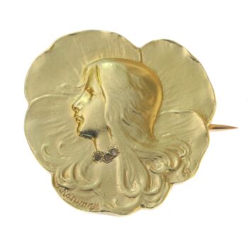 Art Nouveau brooch lady's head signed Rasumny by Unbekannter Künstler