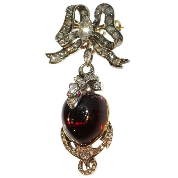 Early-Victorian diamond brooch-pendant medallion large heart shaped garnet cabochon snake anchor and bow by Unbekannter Künstler