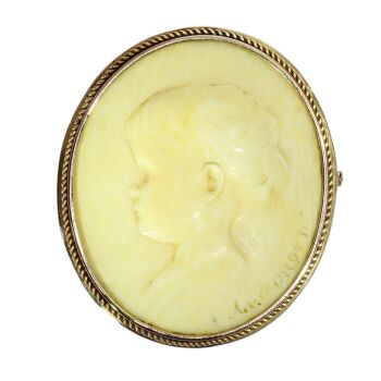 Ivory Portrait Cameo Brooch Signed A. v. Dongen in Gold, c.1900 by Unknown artist