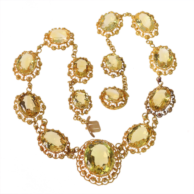 Historic 1820 Citrine and Gold Necklace, Filigree and Granulation, Very Fine Condition by Artista Desconhecido