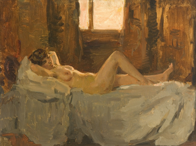 NAAKT MET TEGENLICHT by Isaac Israels