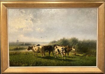 Koeien in een Hollands weidelandschap by Cornelis Westerbeek