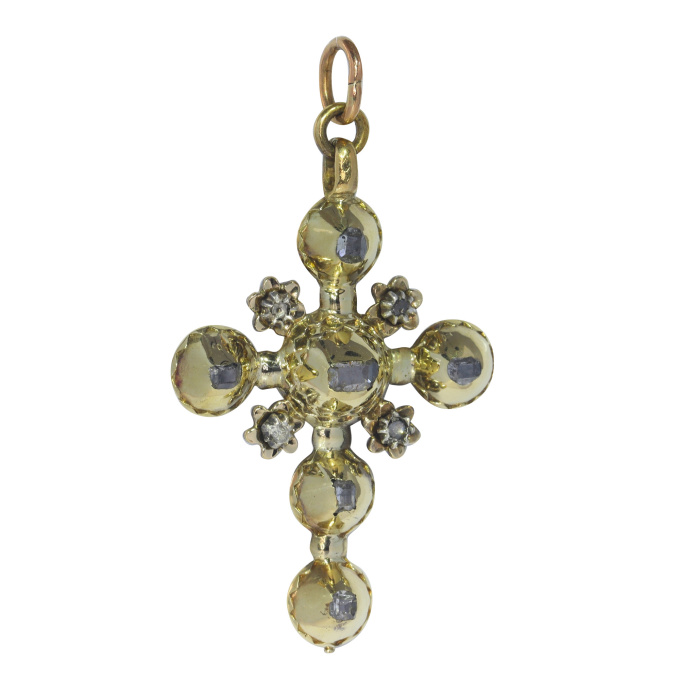 Vintage antique Georgian diamond cross with rare old table cut rose cut diamonds by Artista Sconosciuto
