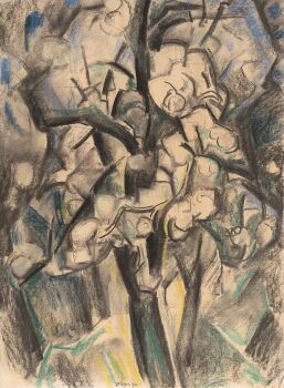 Bloeiende boom in boomgaard by Leo Gestel