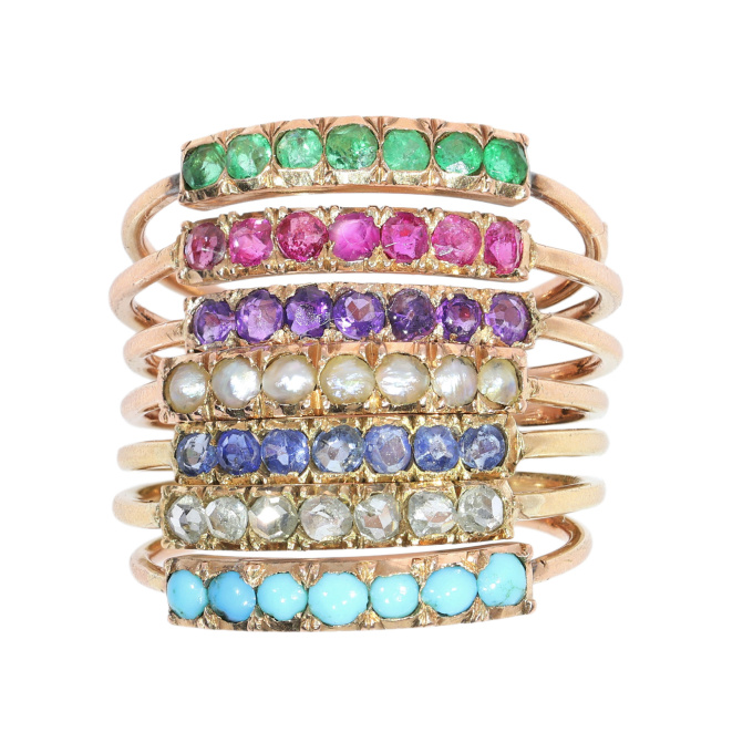 Victorian Harem Ring with Seven Gemstone Bands, circa 1890 by Artista Sconosciuto