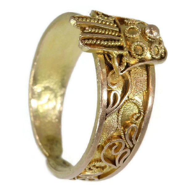 Antique ring from empire era gold filigree hand of fatima by Artista Desconhecido