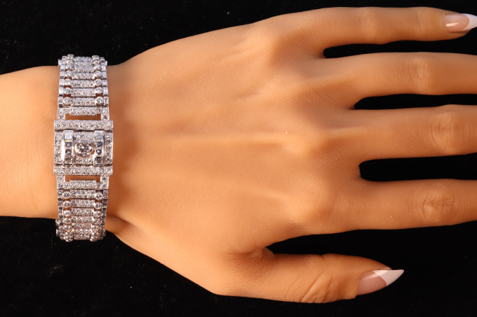 Vintage Art Deco platinum diamond wrist band bracelet with over 20 crts total diamond weight by Artiste Inconnu