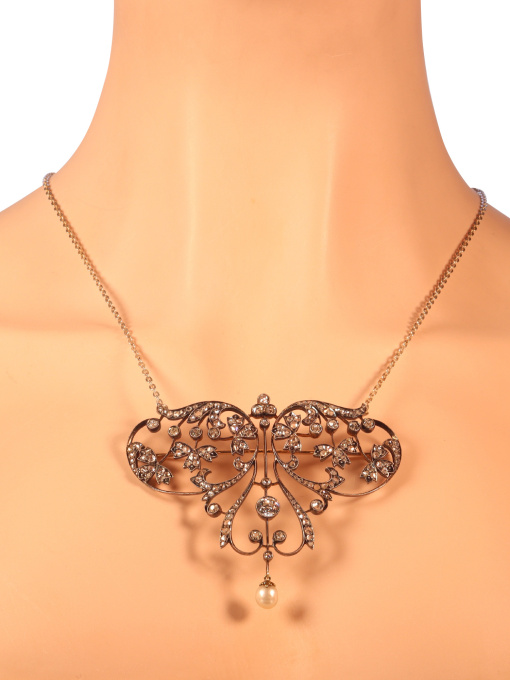 Vintage antique floral Victorian large diamond pendant/brooch by Artista Sconosciuto