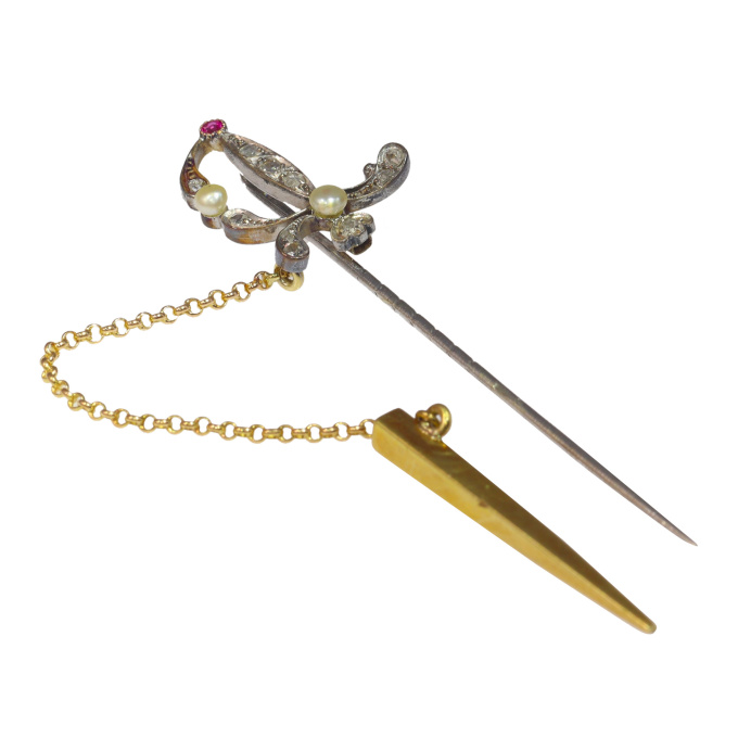Antique diamond pin in the shape of a sword or dagger by Unknown artist