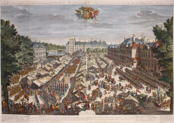 "Haagse Kermis met de optreckende Burgerij, sig Presenterende aan haar Koninklijke Hoogheden" by Daniël Marot