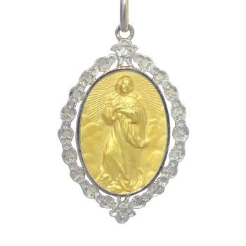 Vintage 1910's Belle Epoque diamond Mother Mary pendant medal by Unbekannter Künstler