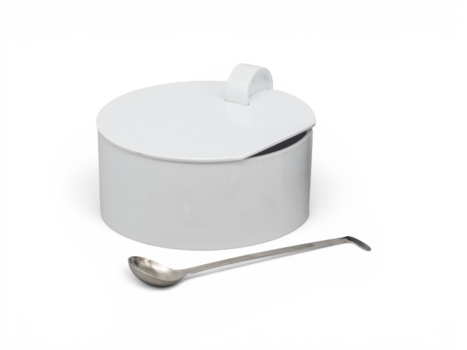 Enzo Mari (1932–2020) for Danese Milano Java Sugar Bowl with Spoon, 1969–1970 by Enzo Mari