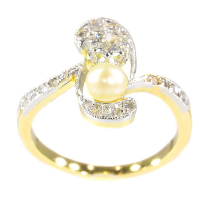 Original Art Nouveau diamond and pearl engagement ring by Artista Desconhecido