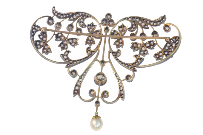 Vintage antique floral Victorian large diamond pendant/brooch by Artista Sconosciuto