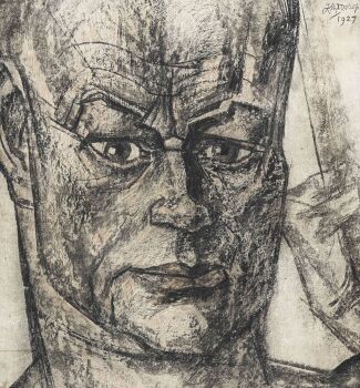 La Force (gestileerd hoofd van Hein Boeken met opgeheven hand) by Jan Toorop