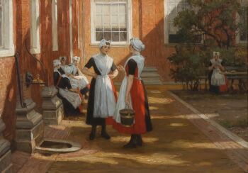 Binnenterrein van het burgerweeshuis te Amsterdam by Nicolaas van der Waay