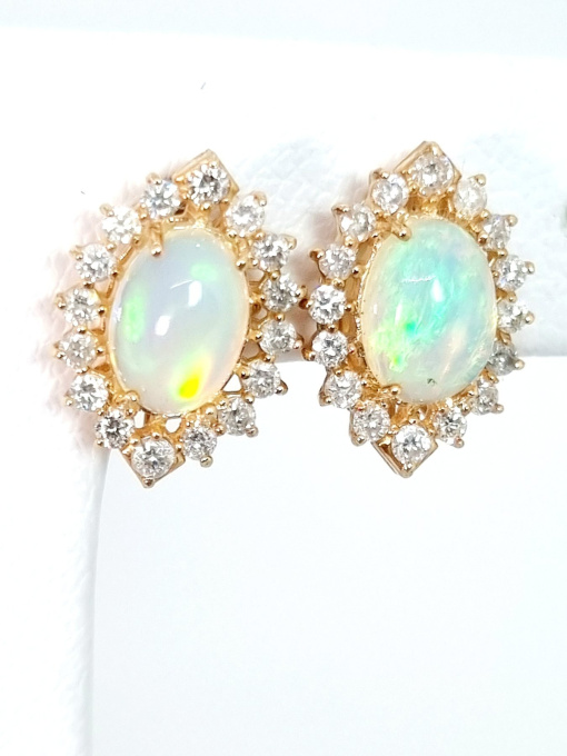 Giant Australian Opal & Diamond Cluster Stud Gold Earrings by Its My Gemme