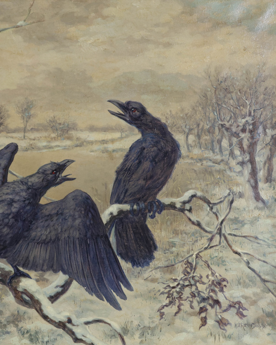 Crows in a tree by Huibert Antonie Ravenswaaij