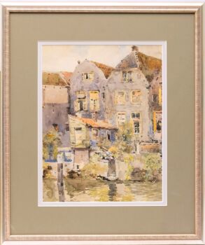 Huizen aan de gracht by Herman Bogman jr.