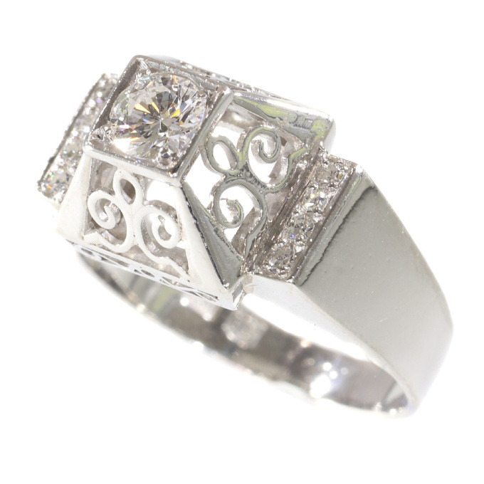 Unusual platinum diamond engagement ring from the fifties by Artista Sconosciuto