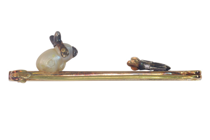 Late Victorian amusing diamond and pearl jewel - a true one carrot diamond brooch by Artista Desconhecido