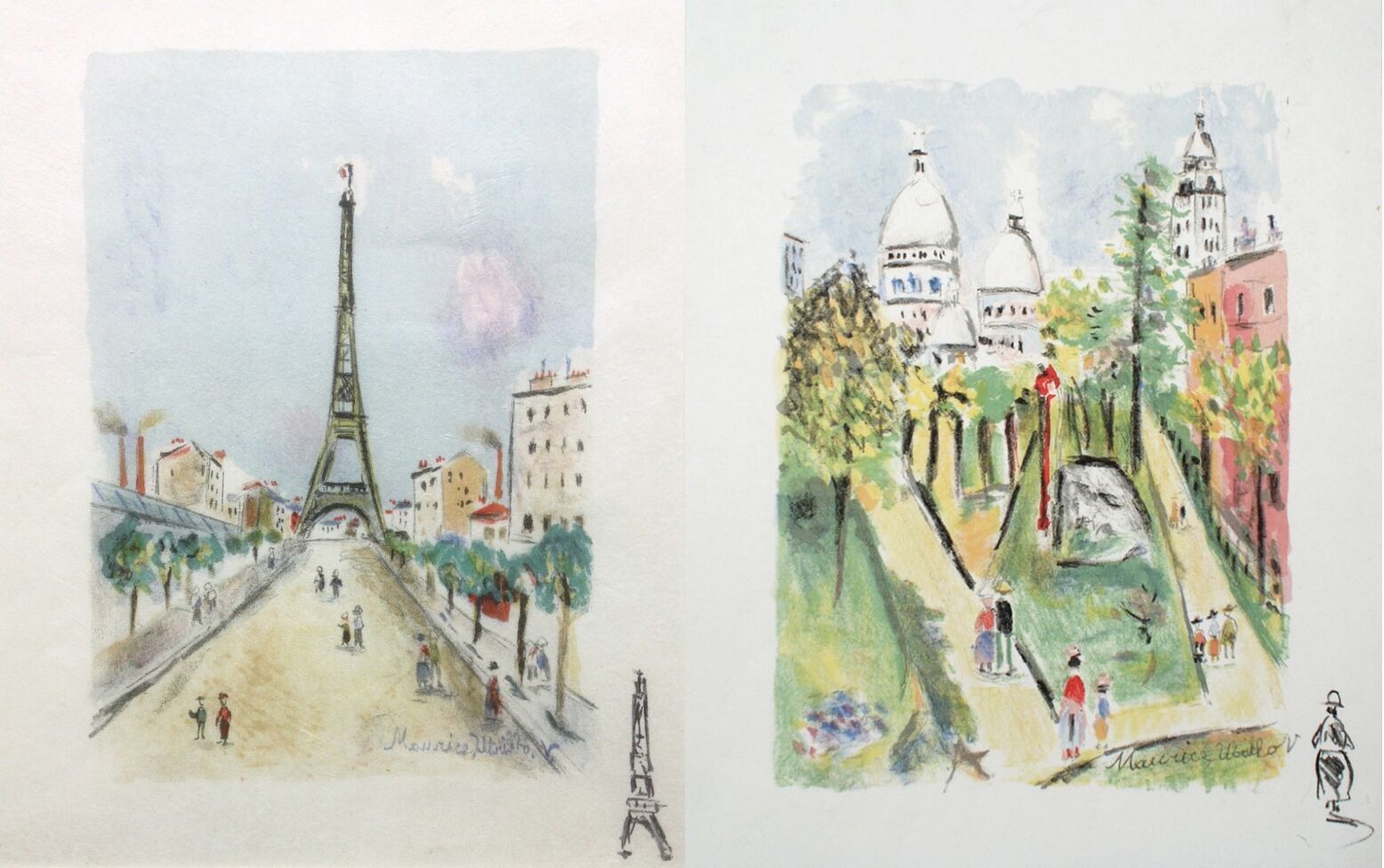 &lsquo;La Tour Eiffel&rsquo; (1955) (left) and &lsquo;Le Sacre Coeur&rsquo; (1955) (right) &ndash; Maurice Utrillo