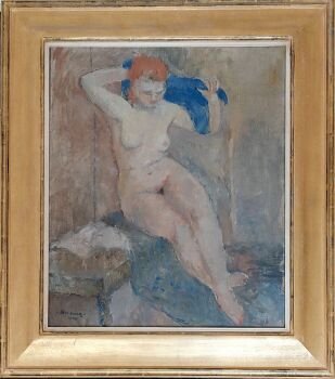 Sitting woman, oil on canvas by Dick Zwier