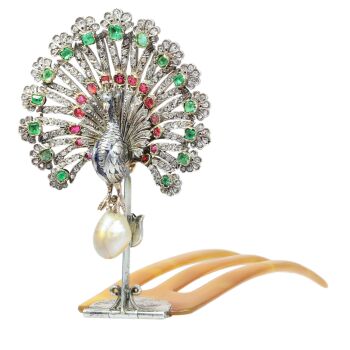A Victorian Peacock in Diamonds, Brooch or Hair Comb, circa 1860 to 1870 by Artista Desconocido