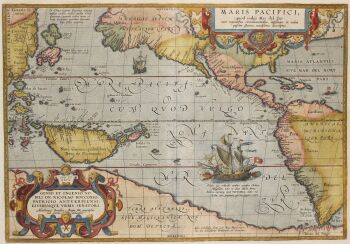 FIRST PRINTED MAP OF THE PACIFIC  by Abraham Ortelius