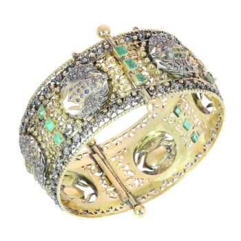 Victorian Neo Egyptian Hinged Bangle with Diamond and Gem Set Scarabs by Unbekannter Künstler