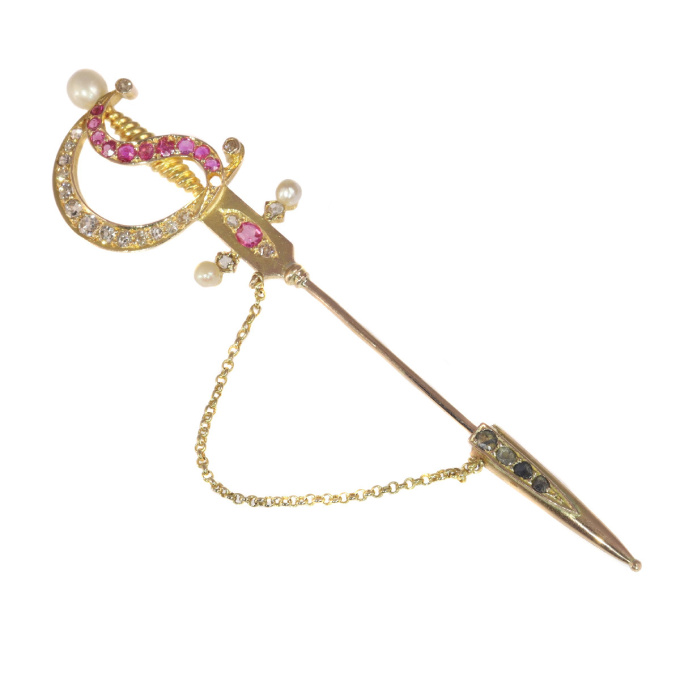 Antique gold pin in the shape of a bejeweld sword by Unbekannter Künstler