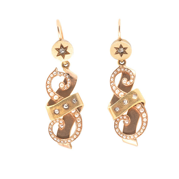 Victorian earrings with diamonds and seedpearls by Artiste Inconnu