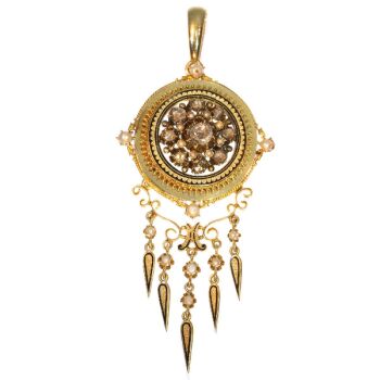 Antique rose cut diamonds and pearl enameled pendant both brooch and pendant by Unbekannter Künstler