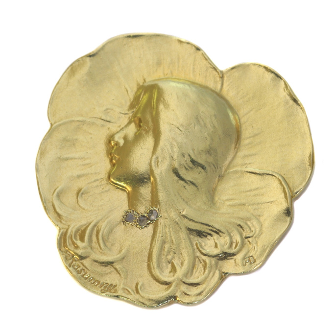 Art Nouveau brooch lady's head signed Rasumny by Unbekannter Künstler