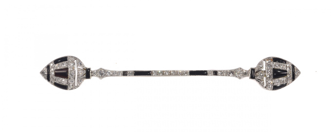 Vintage Arft Deco 10cm long bar brooch strong design with diamonds and onyx by Artista Sconosciuto